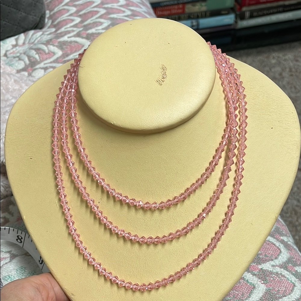Vintage pink Swavorski crystal Beaded Necklace with metal clip close clasp